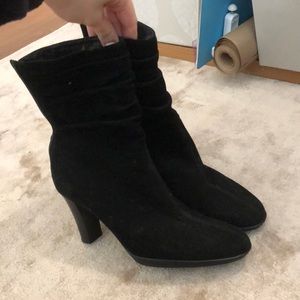 Aquatalia Suede Ruched Ankle Heeled Boots